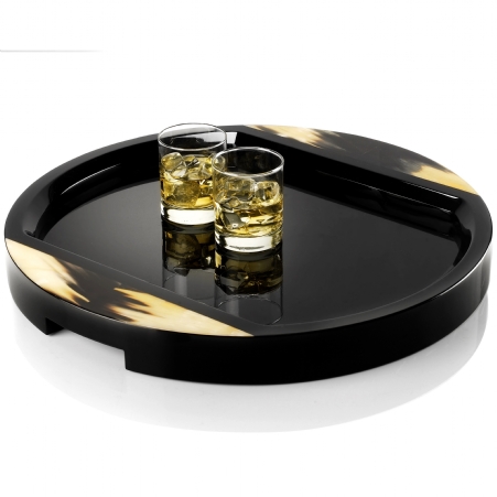 Round black highgloss Tray Handles Horn roud 50cm h5 