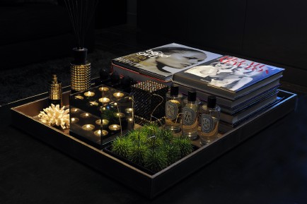 Leren dienblad bronze + accessoires van Diversen